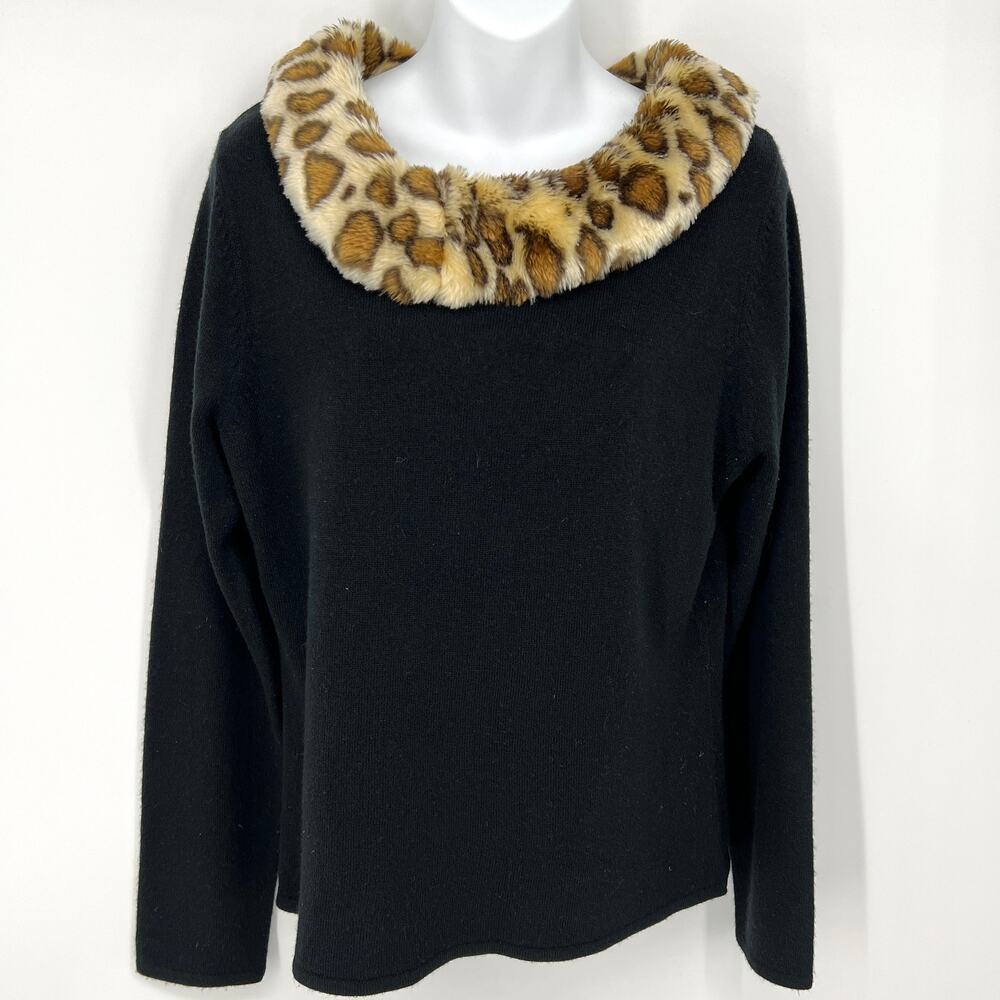 VTG Carolyn Taylor Womens Black Long Sleeve Sweater Faux Fur Detachable Collar M